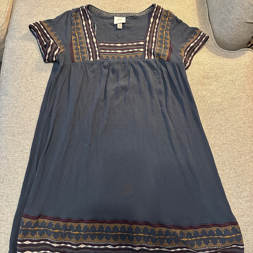 KNOX ROSE sz Medium Short Blue and Gold Boho Dress/Tunic w/embroidery